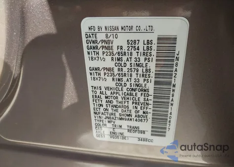 2010 Nissan Murano Sl from USA, damaged, VIN JN8AZ1MW9AW140677